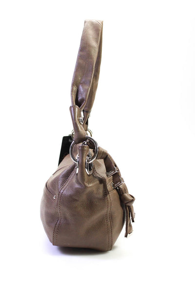B Makowsky Womens Leather Darted Zipped Tied Knot Tassel Hobo Handbag Brown
