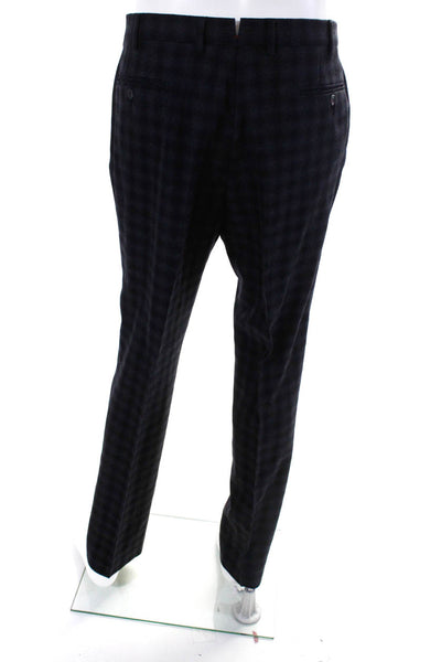 Isaia Napoli Mens Wool Plaid Front Pleat Button Closure Pants Navy Size 50 34