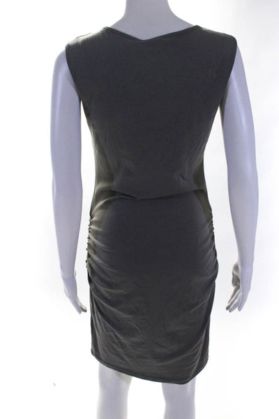 Jarbo Womens Cotton Ruched Waist Sleeveless Knee Length Tank Dress Gray Size 36