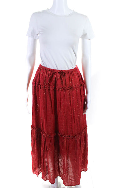 Sundress Women's Ruffle Trim Sequin Embellished Maxi Skirt Red Sie O/S