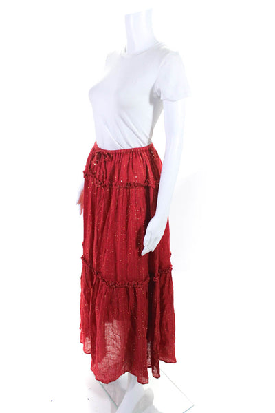 Sundress Women's Ruffle Trim Sequin Embellished Maxi Skirt Red Sie O/S