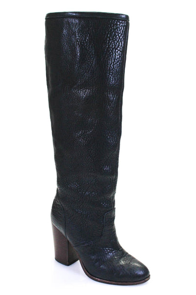 Med Winds Womens Leather Knee High Block High Heeled Boots Black Brown Size 8