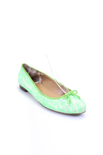 J Crew Womens Floral Lace Bow Accent Round Toe Ballet Flats Green White Size 7.5