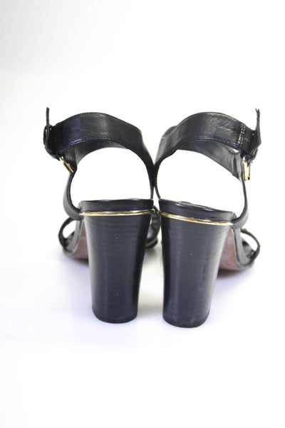 Jonak Womens Leather Open Toe Buckled Ankle Strap Heels Black Gold Tone Size 7