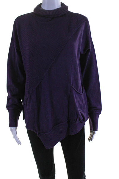 AnGl Women's Ribbed Knit Turtleneck Asymmetric Hem Sweater Purple Size M