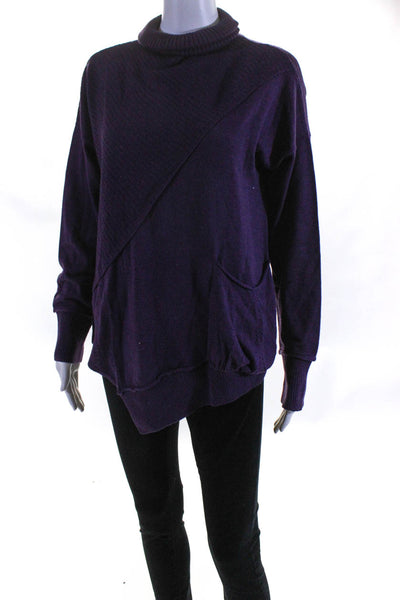 AnGl Women's Ribbed Knit Turtleneck Asymmetric Hem Sweater Purple Size M