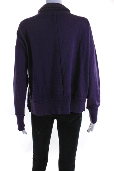 AnGl Women's Ribbed Knit Turtleneck Asymmetric Hem Sweater Purple Size M