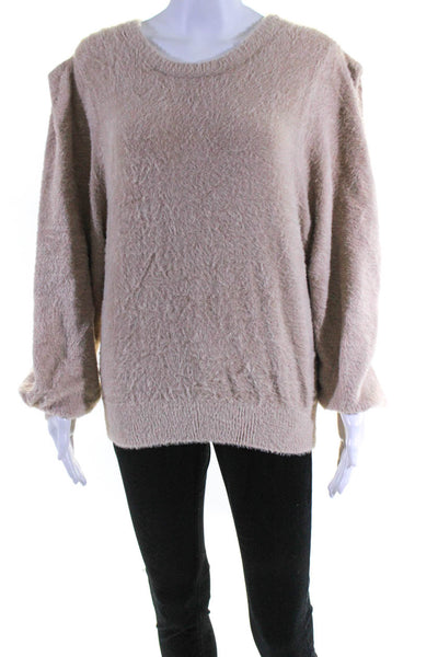 Ronny Kobo Women's Long Sleeve Fuzzy Puff Sleeve Sweater Beige Size M