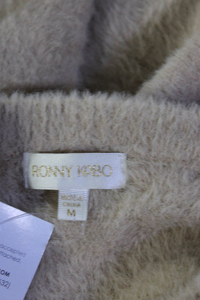 Ronny Kobo Women's Long Sleeve Fuzzy Puff Sleeve Sweater Beige Size M