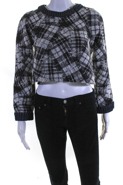 Timo Weiland Women's Round Neck Long Sleeves Cropped Blouse Plaid Size 2