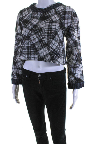 Timo Weiland Women's Round Neck Long Sleeves Cropped Blouse Plaid Size 2