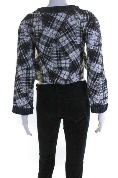 Timo Weiland Women's Round Neck Long Sleeves Cropped Blouse Plaid Size 2