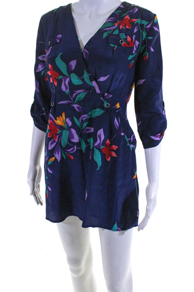 Yumi Kim Women's V-Neck 3/4 Sleeves Silk Mini Dress Floral Size XS