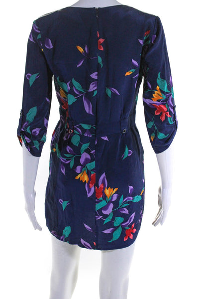 Yumi Kim Women's V-Neck 3/4 Sleeves Silk Mini Dress Floral Size XS