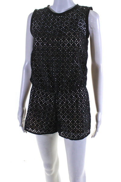 Maje Women's Round Neck Sleeveless Mesh Short Romper Black Size 1