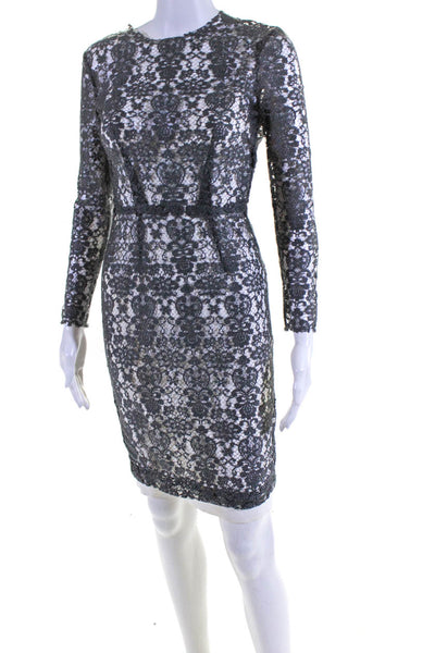 L'Agence Women's Round Neck Long Sleeves Lace Mini Dress Gray Size 0