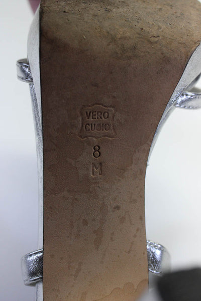 Jildor Womens Platform Metallic Ankle Strap Sandals Silver Tone Leather Size 8M