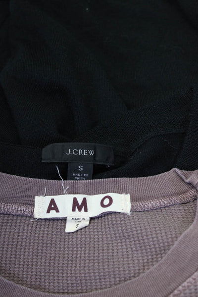 Amo J Crew Womens Crew Neck Long Sleeve Shirts Purple Black Size Small Lot 2