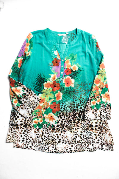 Soft Surroundings Womens Printed Blouses Tops Teal Size L XL Lot 2