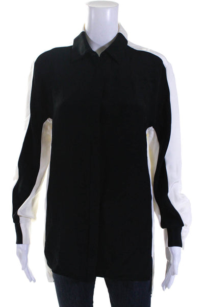 3.1 Phillip Lim Womens Silk Chiffon Colorblock Button Up Top White Black Size 2