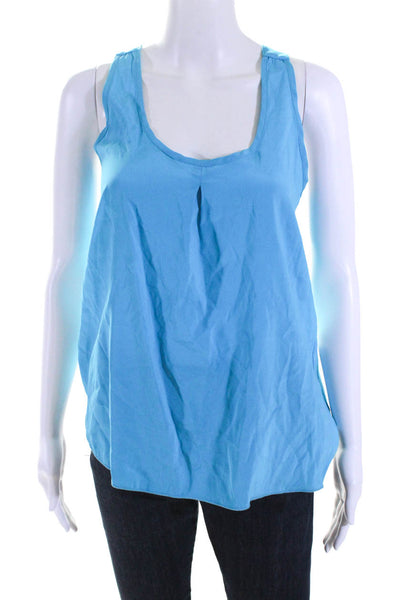 Alisha Levine Womens Silk Satin Sleeveless Scoop Neck Tank Top Aqua Blue Size S