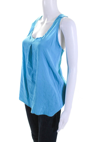 Alisha Levine Womens Silk Satin Sleeveless Scoop Neck Tank Top Aqua Blue Size S