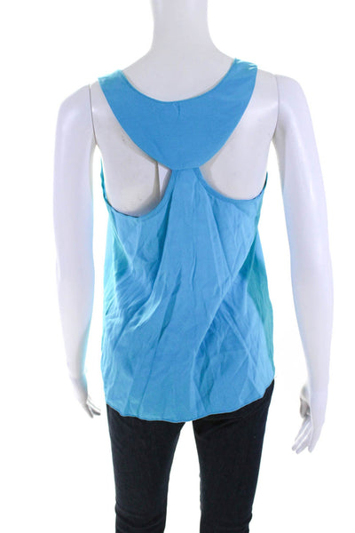 Alisha Levine Womens Silk Satin Sleeveless Scoop Neck Tank Top Aqua Blue Size S