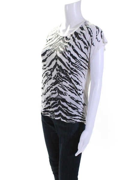 Saint Laurent Womens Tiger Graphic Print Short Sleeve Shirt White Black Size S