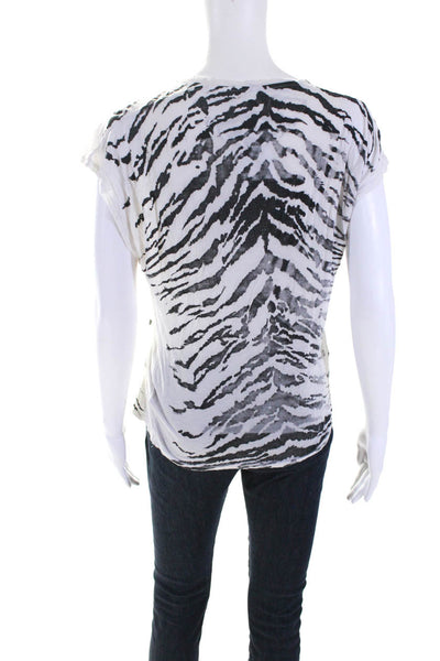 Saint Laurent Womens Tiger Graphic Print Short Sleeve Shirt White Black Size S