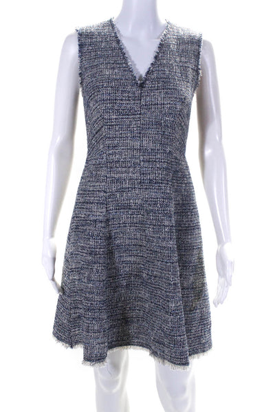 Rebecca Taylor Womens Metallic Tweed V Neck Fit & Flare A Line Dress Blue Size 2