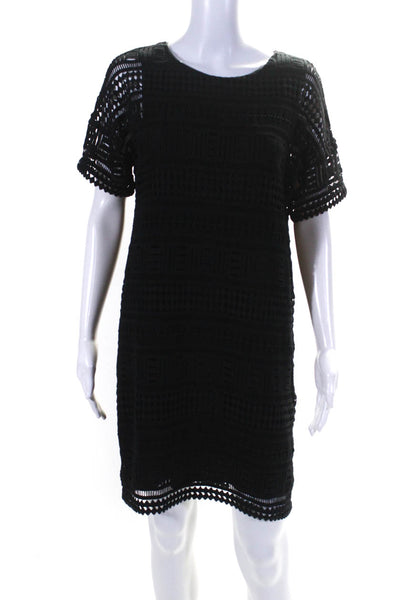 Vince Womens Short Sleeve Lace Crew Neck Shift Dress Black Size 2