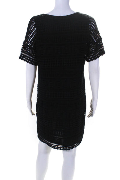 Vince Womens Short Sleeve Lace Crew Neck Shift Dress Black Size 2