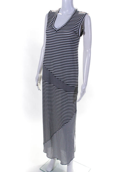 Haute Hippie Womens Striped Jersey V Neck Sleeveless Maxi Dress Black White XS