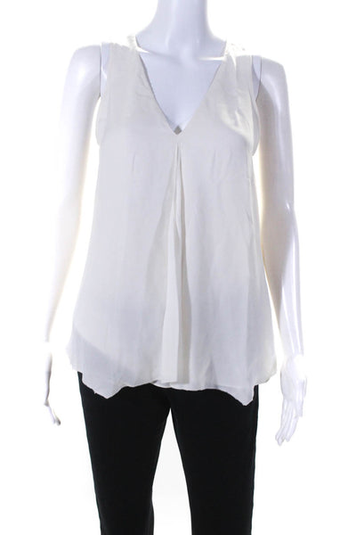 Joie Womens Inverted Pleated V Neck Sleeveless Top Blouse White Silk Size XS