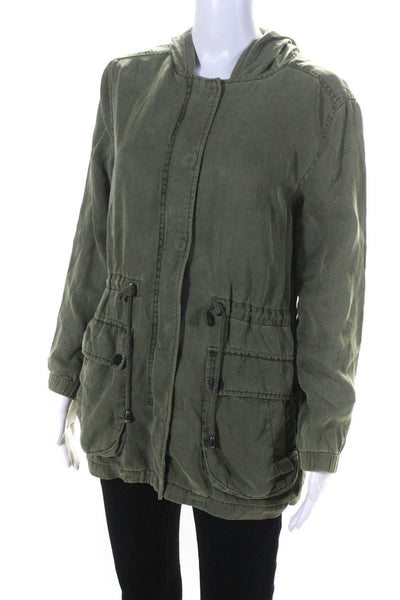 Sanctuary Womens Hooded Twill Oversize Drawstring Anorak Jacket Green Size XS