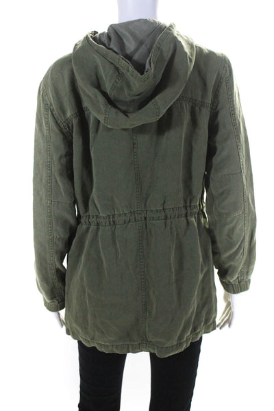 Sanctuary Womens Hooded Twill Oversize Drawstring Anorak Jacket Green Size XS