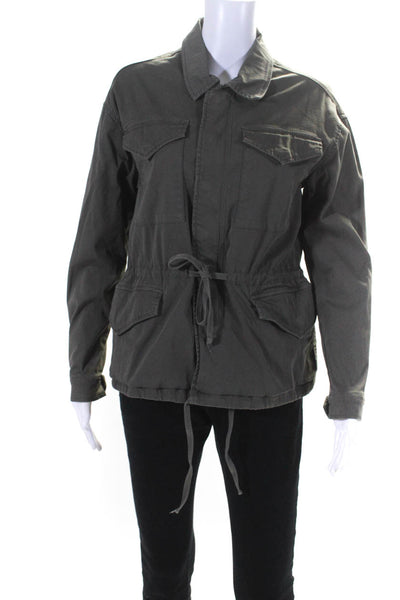 Hudson Womens Oversize Twill Collared Anorak Drawstring Jacket Olive Size XS