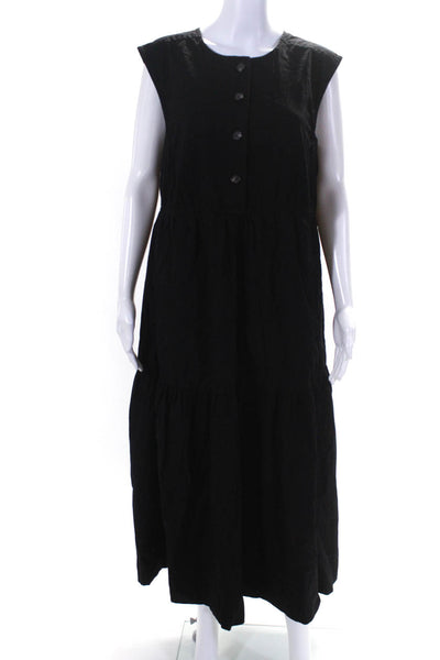 Everlane Womens Cotton Button Up Sleeveless Mid-Calf Sundress Black Size L