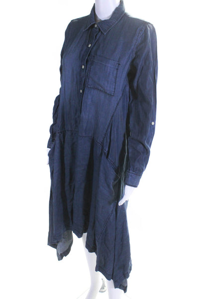 Pure DKNY Womens Chambray Collared Button Up A-Line Shirt Dress Blue Size P