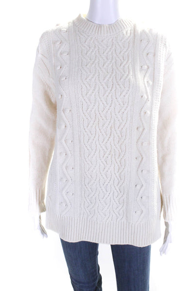 Pearl By Lela Rose Womens Wool Cable Knit Crew Neck Sweater Top Ivory Size S