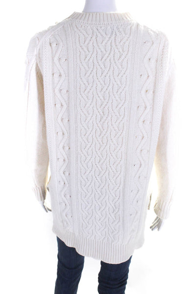 Pearl By Lela Rose Womens Wool Cable Knit Crew Neck Sweater Top Ivory Size S