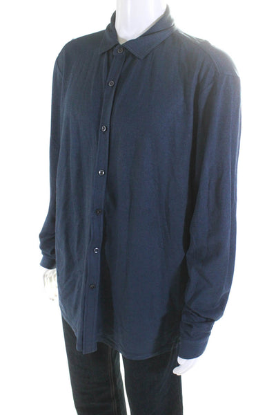 Robert Barakett Mens Cotton Jersey Collared Button Front Shirt Navy Blue Size XL