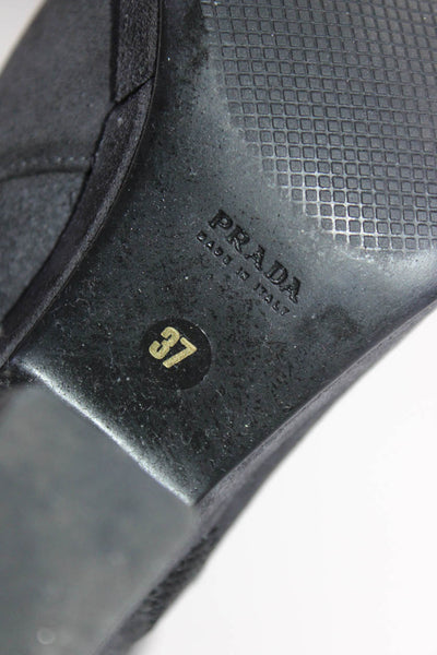 Prada Womens Suede Side Zip Darted Cuban Block Heels Ankle Boots Gray Size EUR37