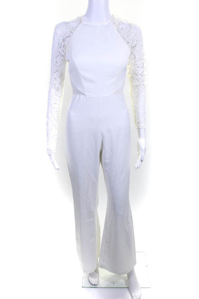 Zack Women's Round Neck Lace Long Sleeves Jumpsuit White Size 6