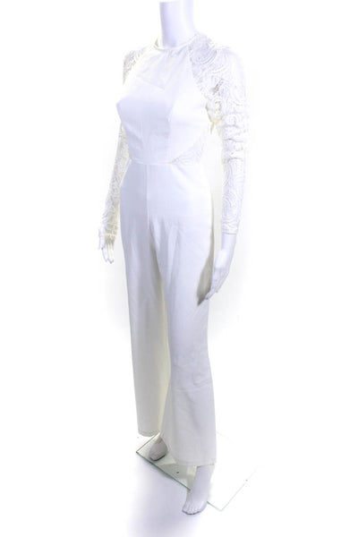 Zack Women's Round Neck Lace Long Sleeves Jumpsuit White Size 6