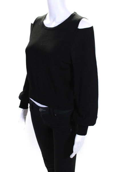 Vince Womens Pullover Cold Shoulder Crew Neck Sweater Black Wool Size Small