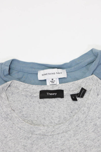 Something Navy Theory Womens Scoop Neck Tee Shirts Blue Gray Medium Large Lot 2