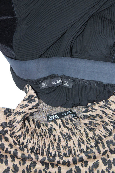 Zara Womens Leopard Tee Shirt Pleated Pants Brown Black Size Small Large Lot 2