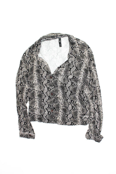Zara Womens Snakeskin Printed Long Sleeve Shirt Brown Gray Size Small Lot 2