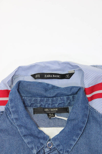 Zara Womens Button Front Collared Striped Denim Shirts Blue Size XS Lot 2